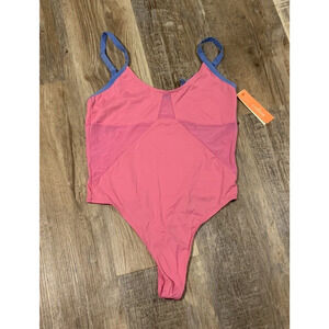 Colsie Women's Mesh Insert Bodysuit Heart Pink Blue Size M